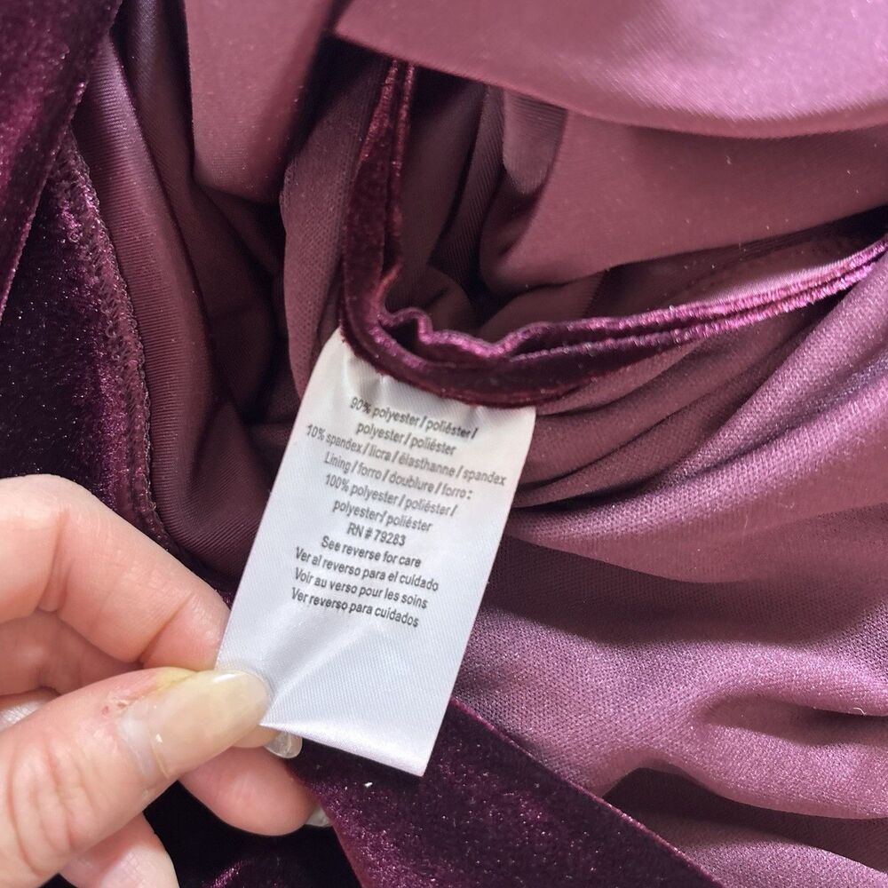ALEX EVENINGS Wine Burgundy Stretch Velvet Side Ruched Embellished Dress 20W - Picture 7 of 9